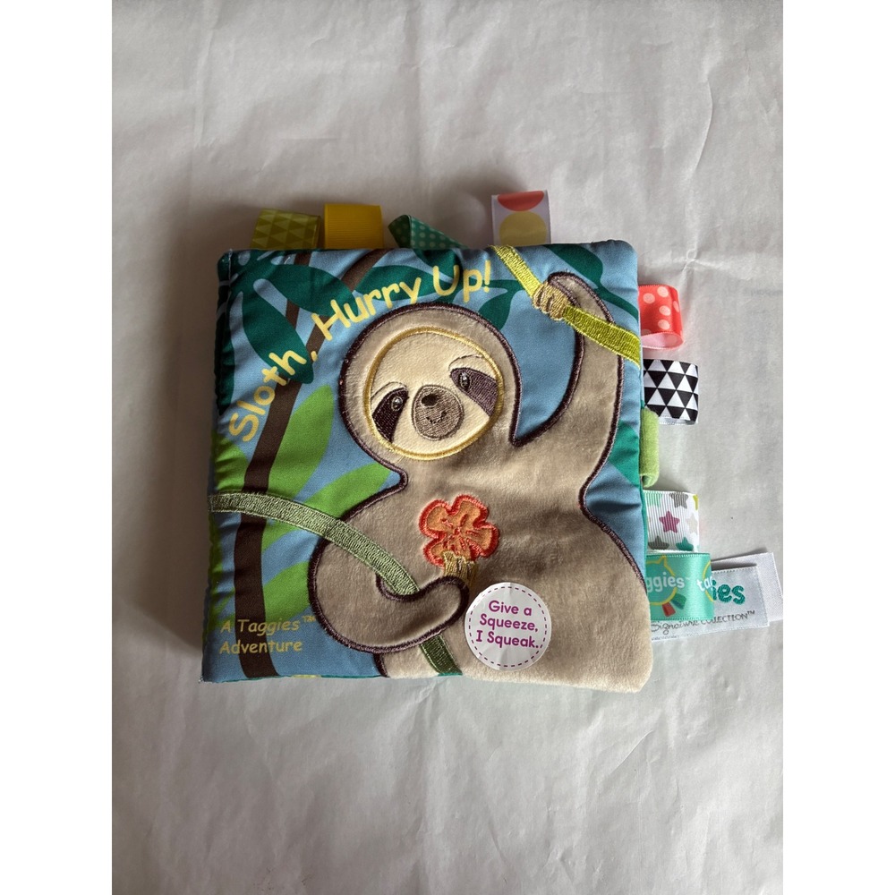 Mary Meyer Taggies Soft Book Baby Sloth Hurry Up Sensory Crinkle Squeak Book